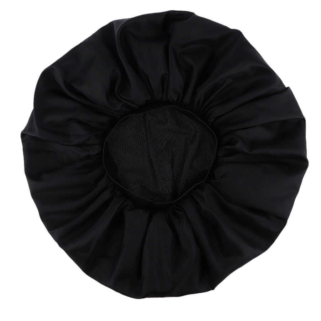 Women Shower   Waterproof Elastic Bathing Hair Bonnet Head Cover Hat Black
