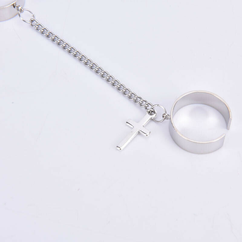 Hip Hop Stainless Steel Men Two Piece Ring The Cross Chain Ring Titanium S J NC