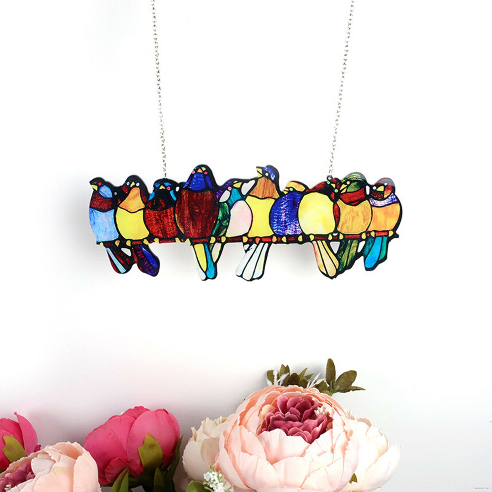 Hummingbirds Stained Glass Kids Ornaments Suncatcher Mobile Hanging Decor C