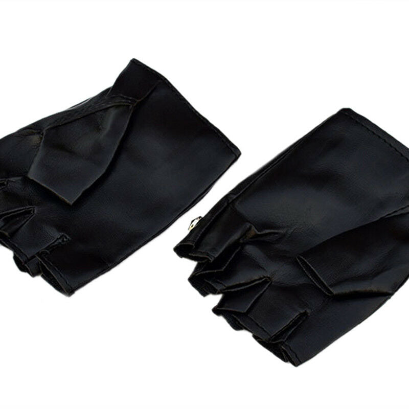 Leather Fingerless Short Gloves Black Rivets Stud Half Finger Mittens Fashion Ad