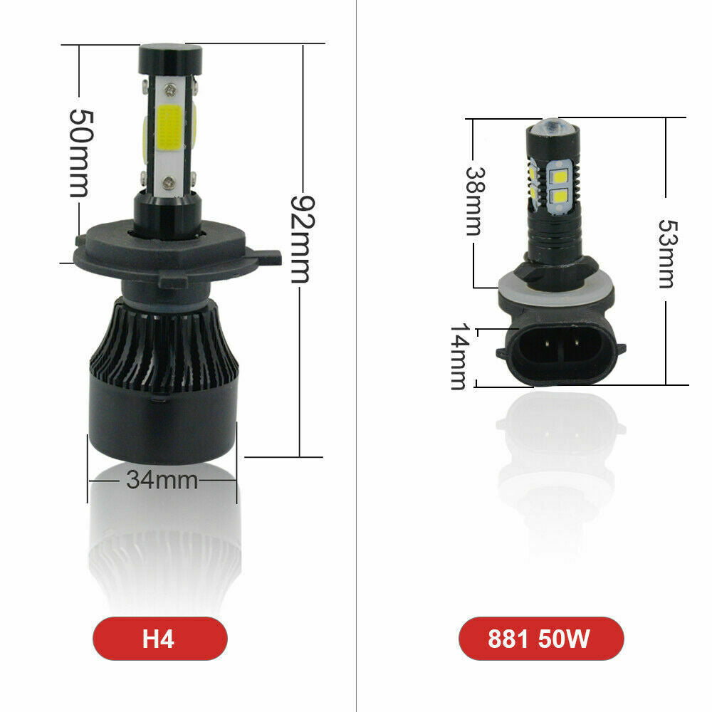 Combo Kit 4Side Glow H4 LED Headlight Bulb + 881 Fog Light Fit Kia Spectra 08-09
