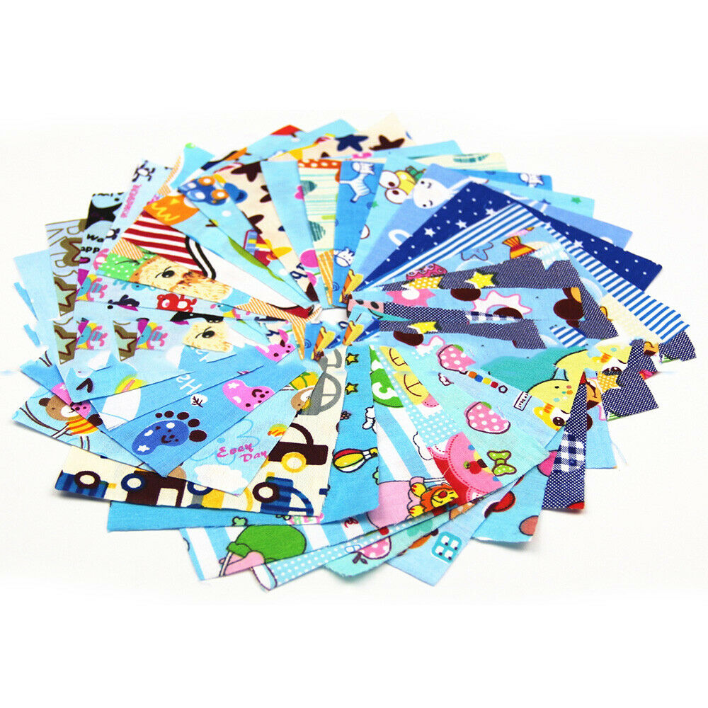 30Pcs 10cm Blue Cartoon Cotton Printed Fabric Patchwork Cloth for Handmade Craft