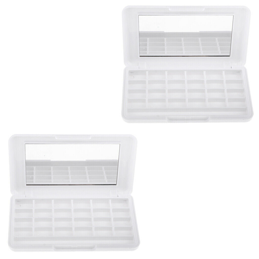 24 Grid Empty Makeup Palette Eyeshadow/Lip Gloss DIY Case w/ Mirror White 2x