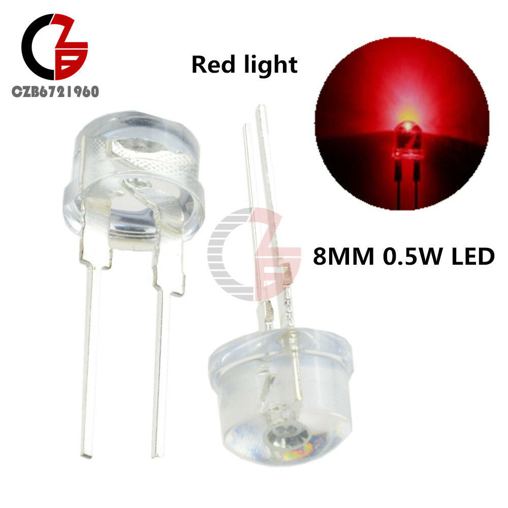 20PCS Red Light 8mm 0.5W Straw Hat Fog Transparent LED High-Power Emitting Diode