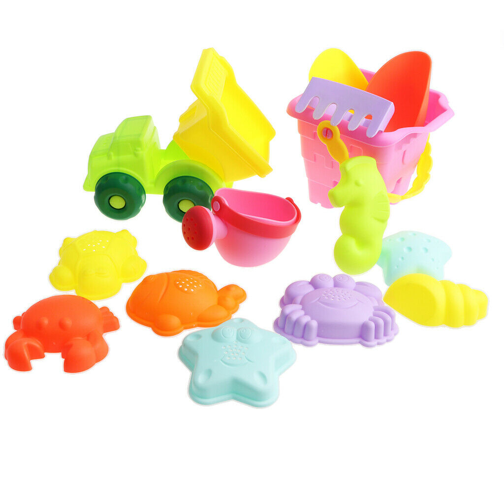 14 Pieces Kids Beach Sand Toys Set Sandbox Toys With Truck Sand Rake & More