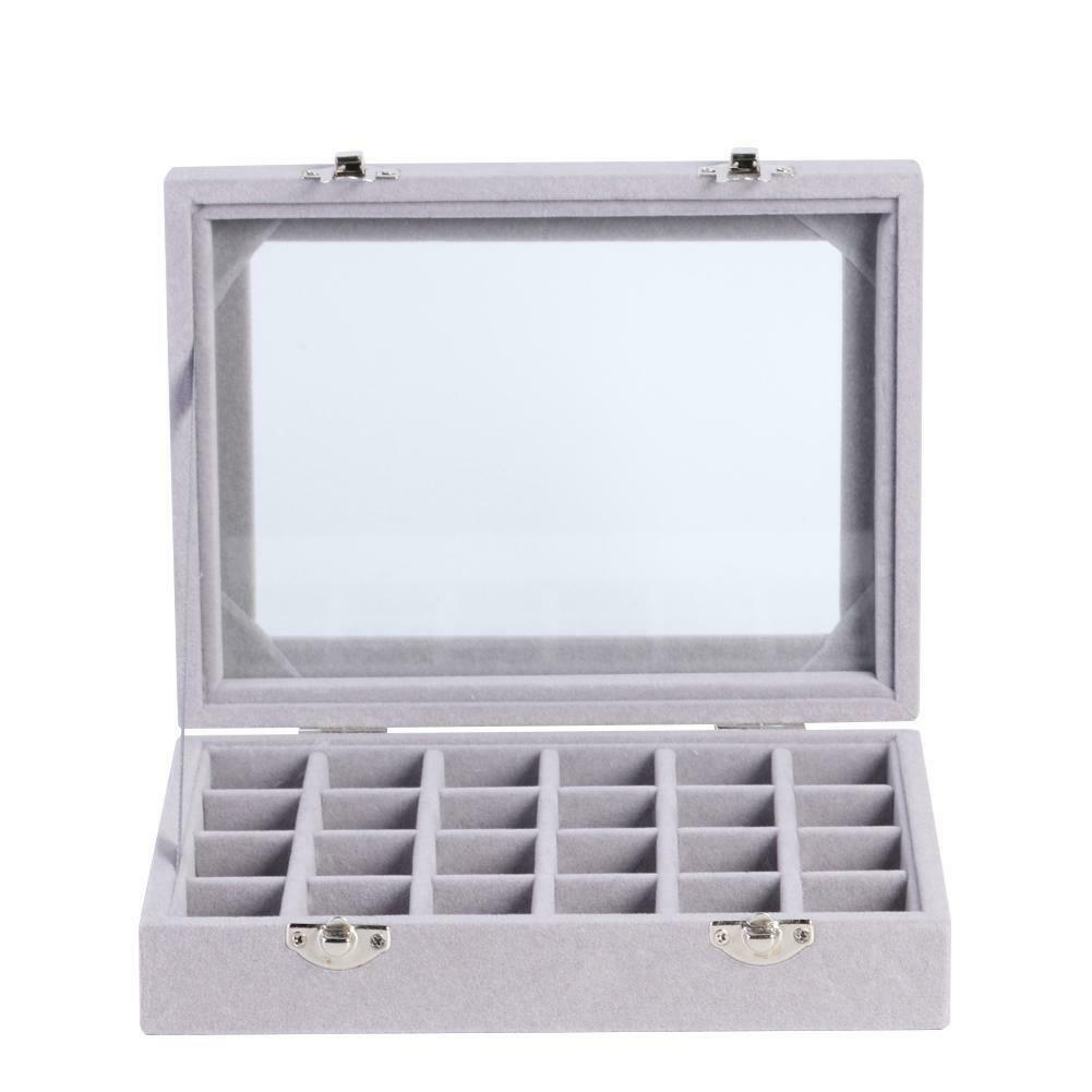 24 Grid Velvet Women Jewelry Packaging Boxes Ring Earrings Organizer Case @