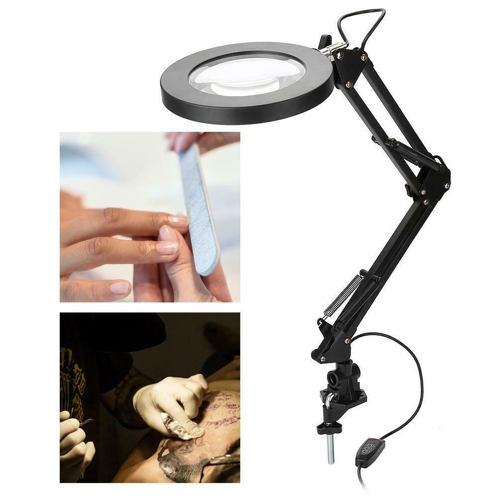 LED Light Large Lens Lighted Lamp Desk Magnifier Clamp Clip Magnifying Glass KIT