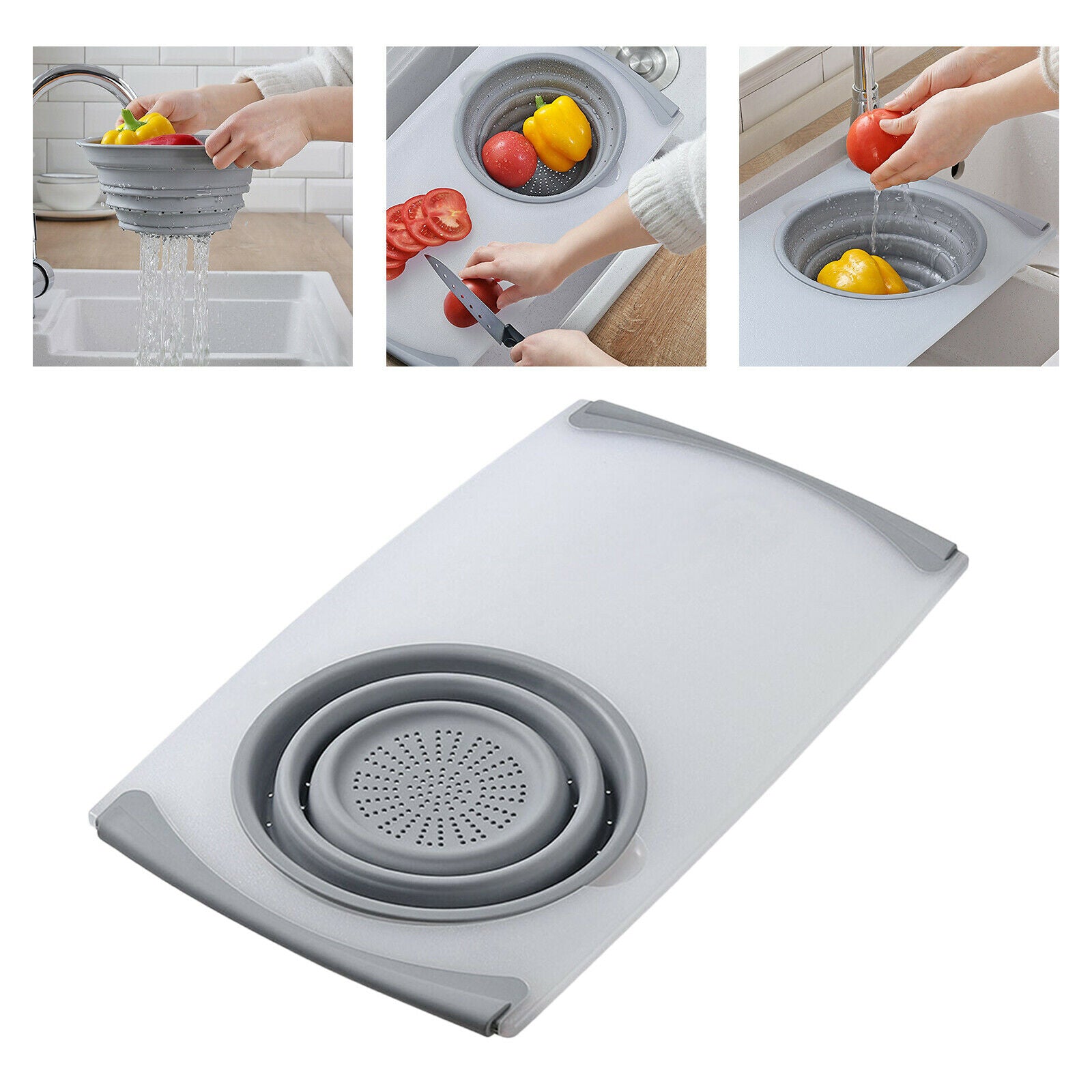 3 in 1 Cutting Board Collapsible Drain Basket Fruit for Kitchen Kitchen Tool
