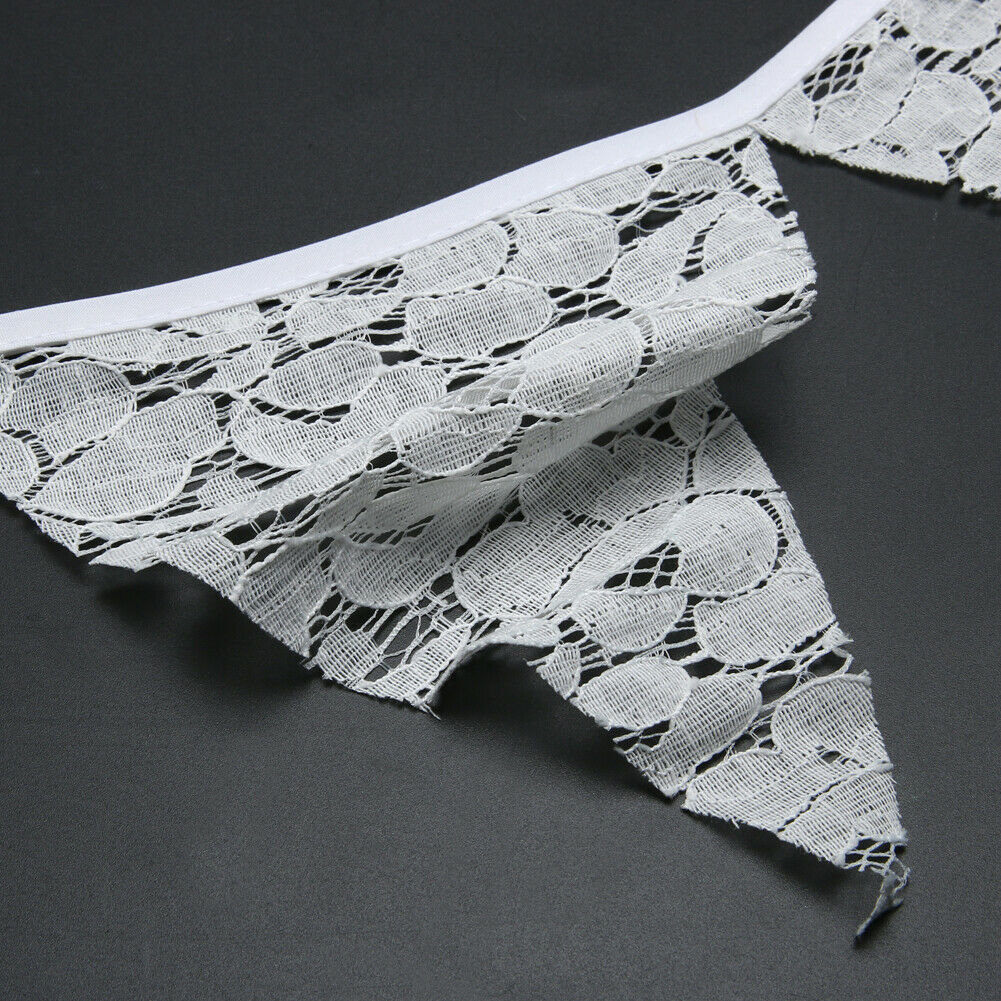 12 Flags 3.2m White Lace Flower Party Wedding Pennant Bunting Banner Decor @