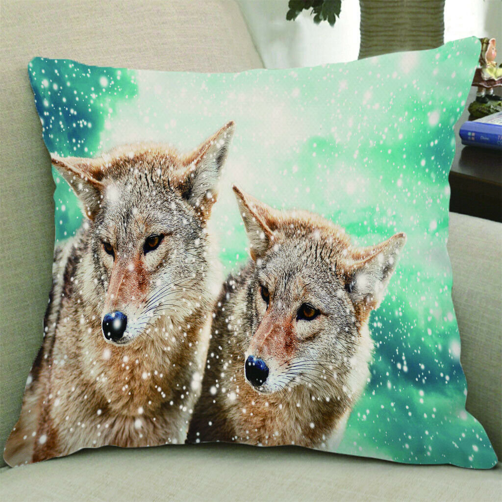 Velvet Animal Printed Throw Pillow Cover Cushion Sham Pillowcase 50cm Wolf