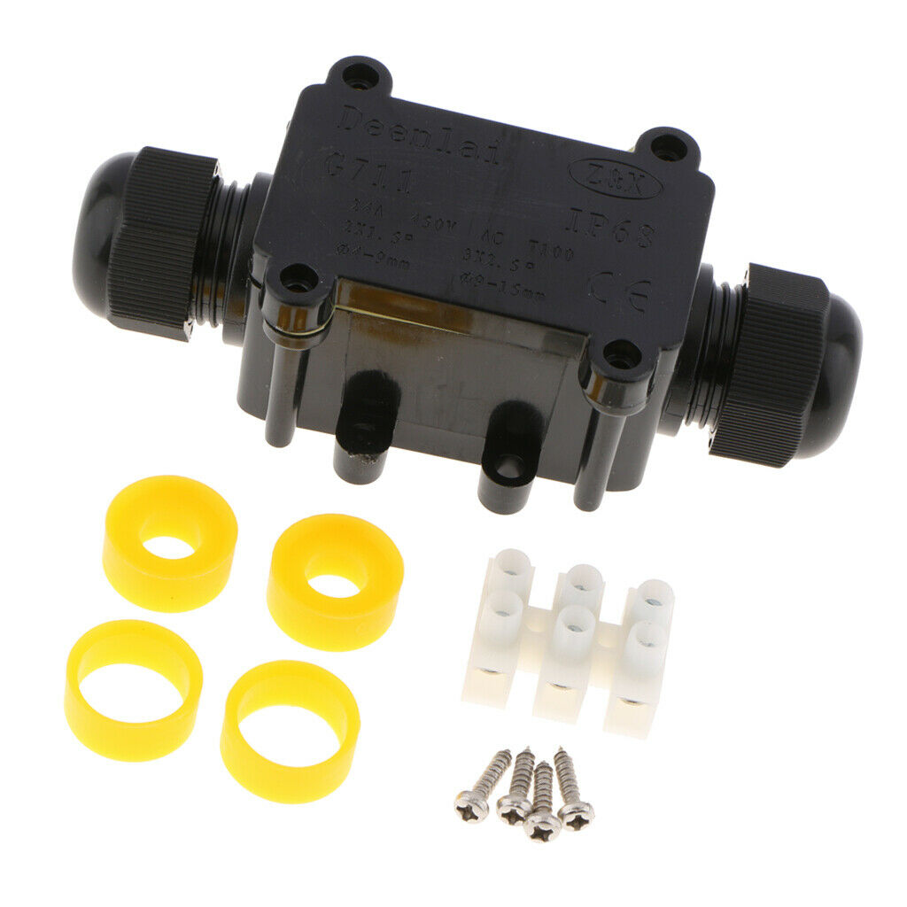 2Set Waterproof IP68 Cable Wire Connector Electrical 2Way Junction Box Black
