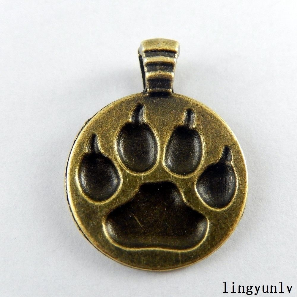 10 pcs Antiqued Bronze Round Bear Paw Pendant Charm Alloy Footprint 27*21*1mm
