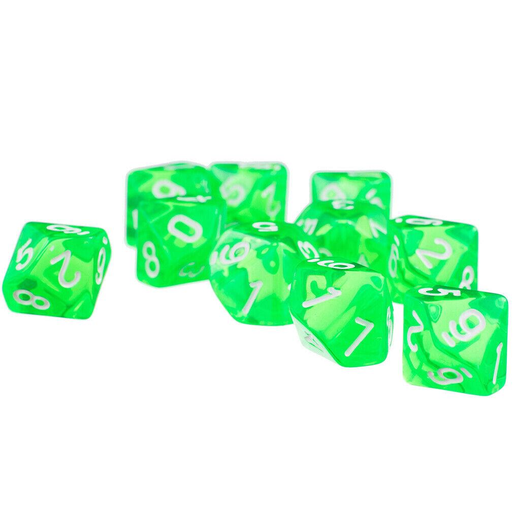 20x 10 Sided Dice D10 Transparent Polyhedral Dice For D&D RPG Green&Purple