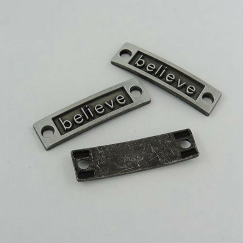 12PCS Gun Black Alloy Connector Believe Engraved Word Charm Pendant Craft 35x9mm
