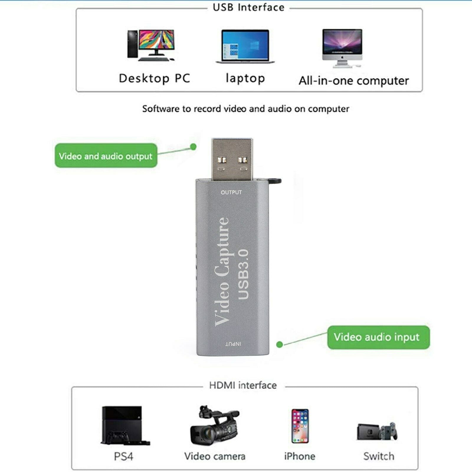 4K 1080P HD to USB 3.0 Video Capture Card Device Plug And Play Live Streaming CA