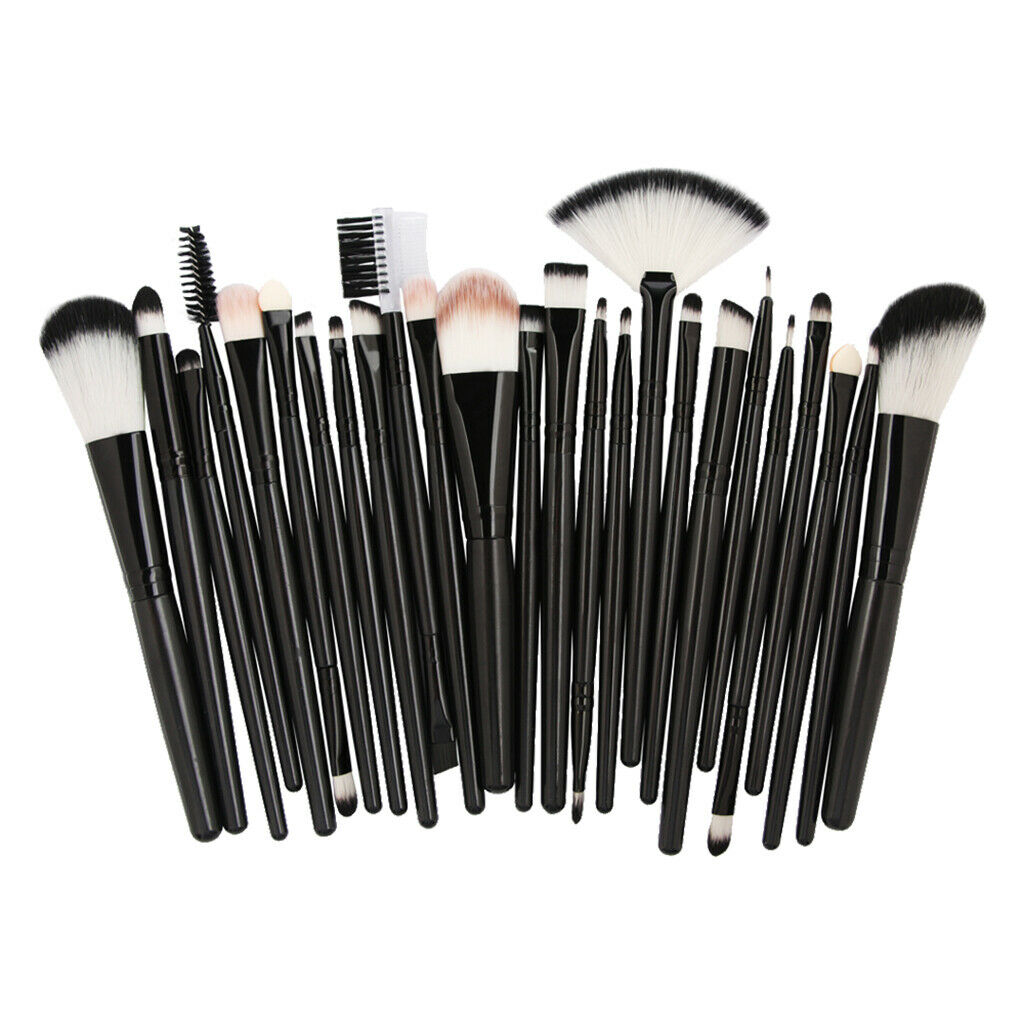 25 Pro Dense Makeup Brushes Set Powder Blending Eyelash Lips Brush Kit Black