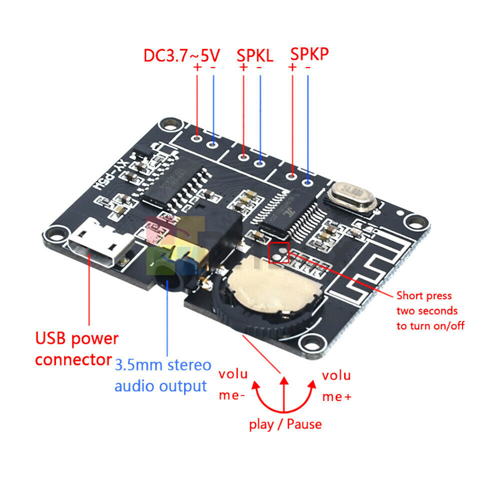 Stereo Bluetooth PAM8406 Micro USB Digital Power Amplifier Board Module DC3.7-5V