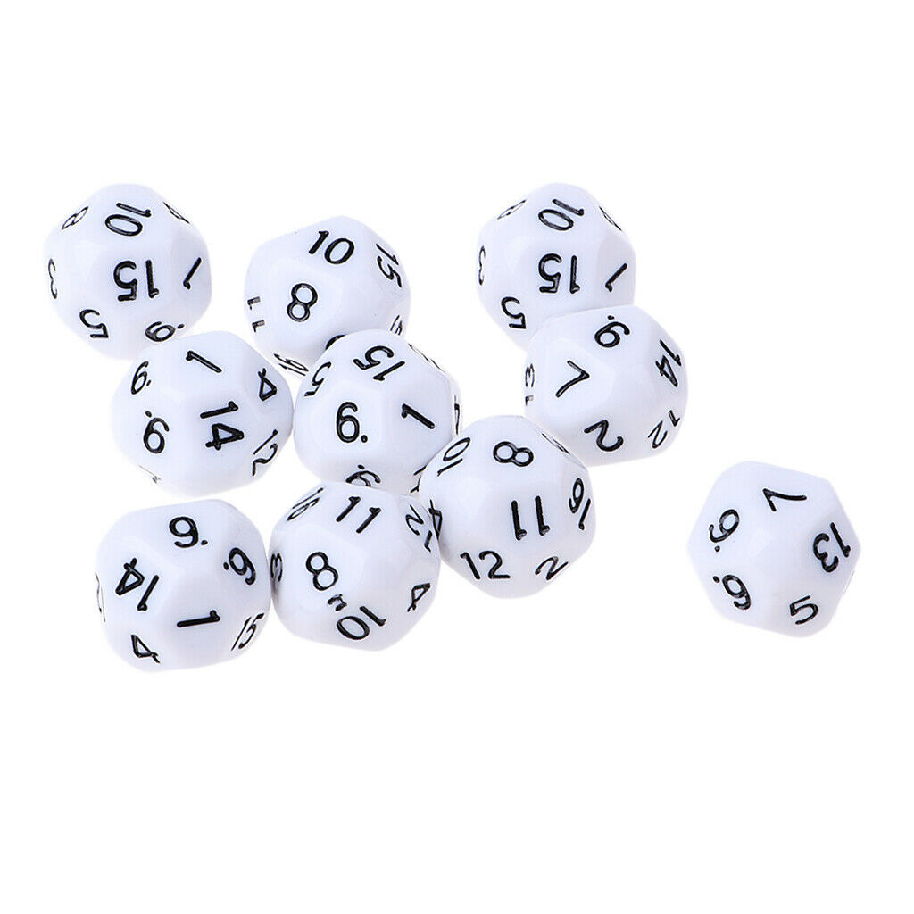 Set of 10 D16 dice 16 sided die white with black numbers for