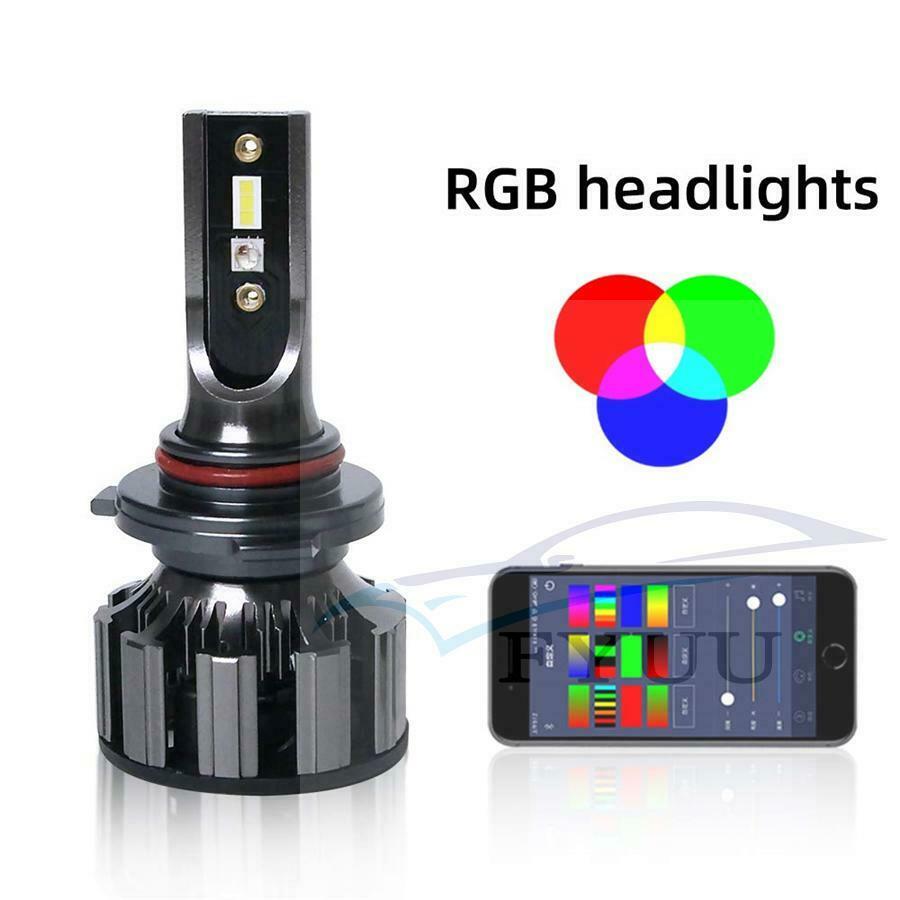 Pair 72W 80000LM Car LED RGB Headlight Kit Phone APP BT Control Bulb Lamp