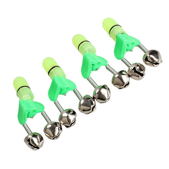 4PCS LED Fishing Rod Bite Alarm Red Light Twin Bells Clip Alerter  A#S