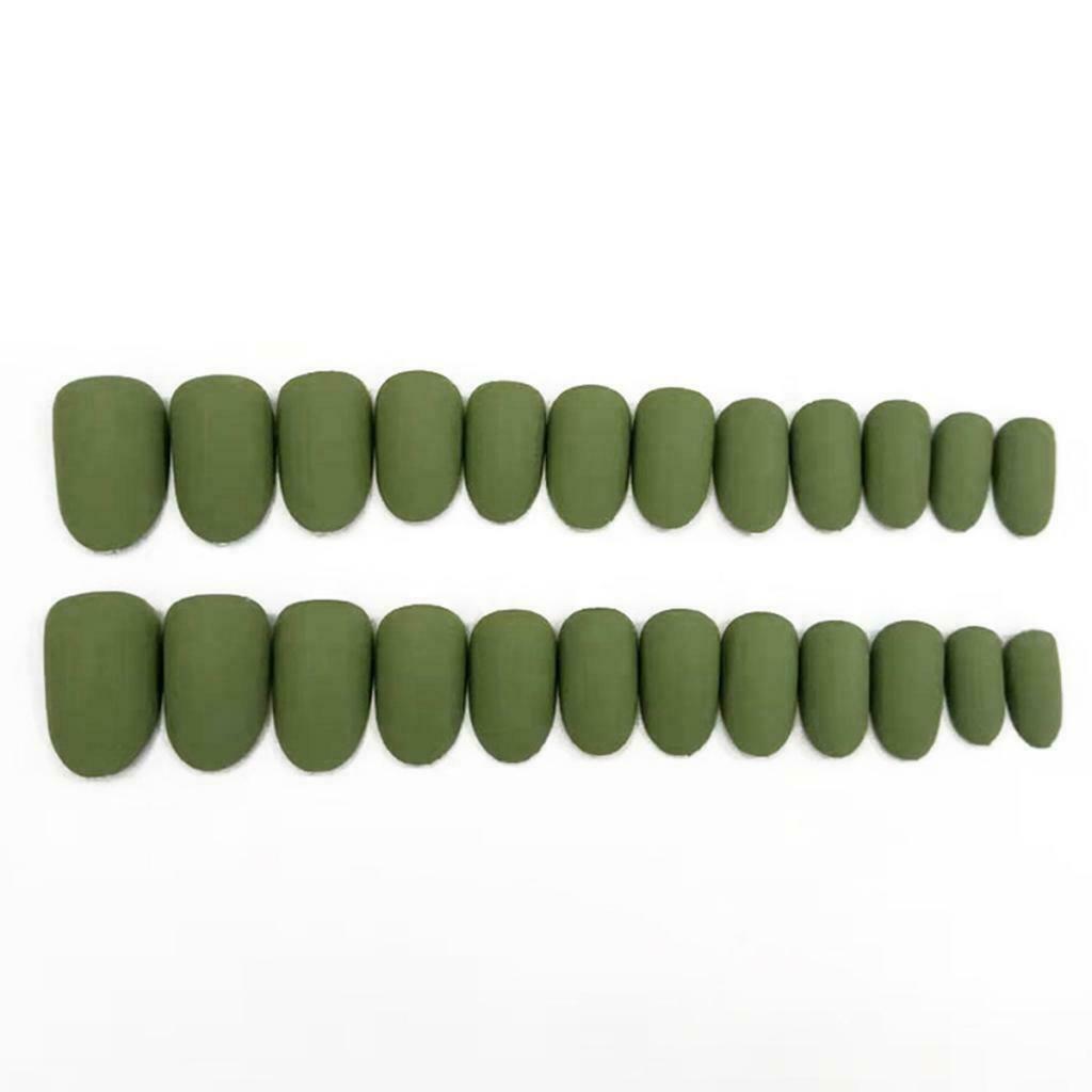 24Pcs Matte Ballerina Pure Color Full Cover Short False Nails Art Tips Green