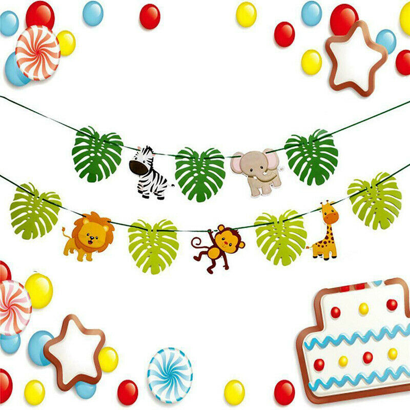 3 m Animal Cartoon Animal Jungle Leaf Theme Bunting Birthday Banner Party Dec TL