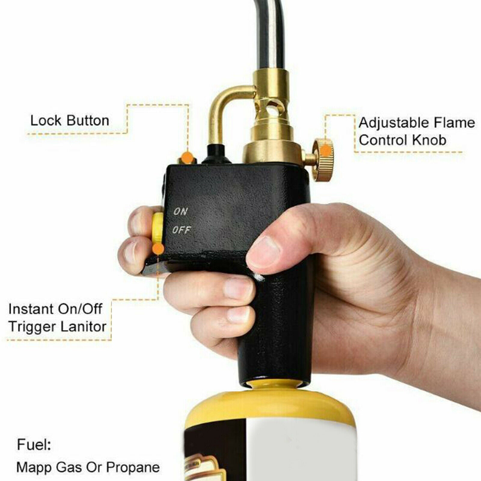Professional Multi Purpose Mapp Torch Includes 3 - Nozzles/Tips for Brazing