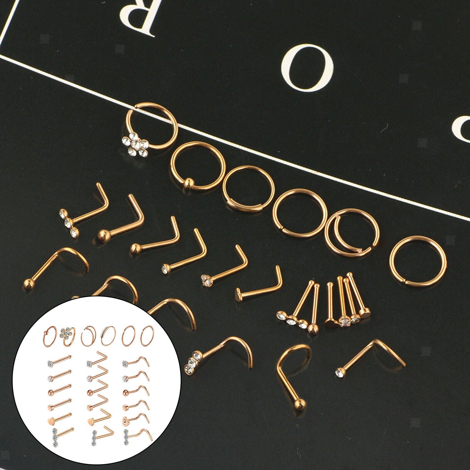5G Diamond Nose Rings Studs Set Nose Ring Hoop for Women Men Party Vacations