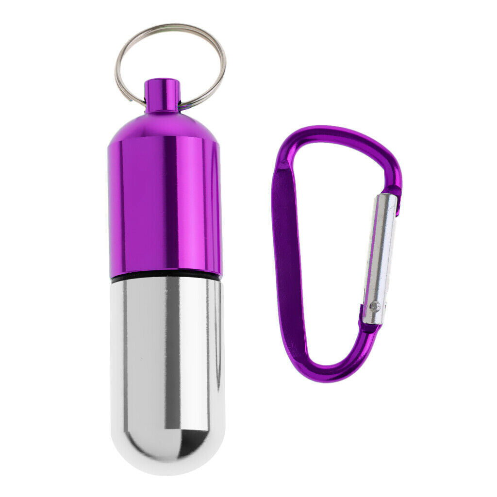 2x Mini Metal Portable Purse Pill Box Capsule Holder Fob Bottle Case w/ Keychain