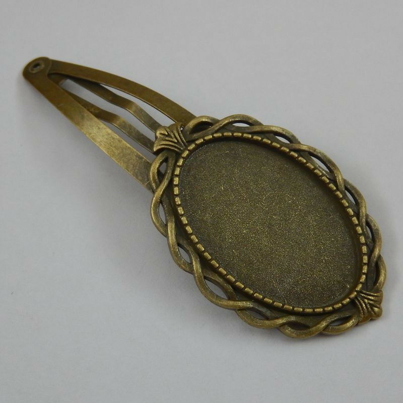 6 pcs Antiqued Bronze Hair Clip Blank Oval Lace Bezel Tray Fit Cabochon 30x20mm