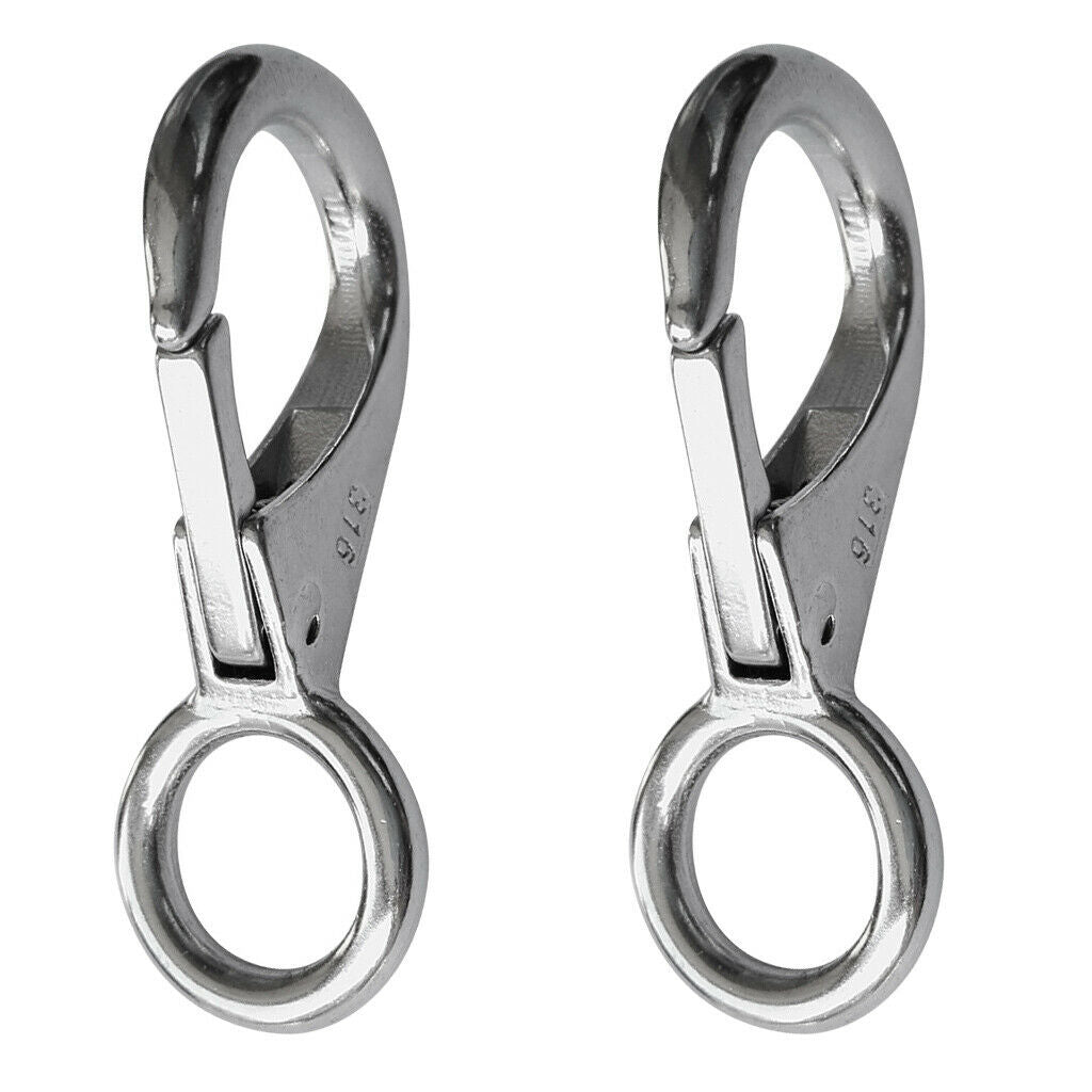 2 Pieces 316 Stainless Steel Spring Loaded Fixed Eye Boat Snap Hook Marine
