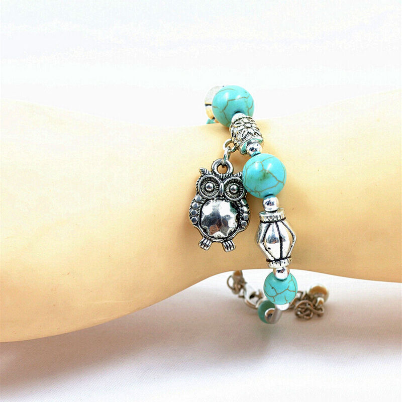Top Lady jewelry turquoise bead owl pendants fashion popular girl bracele.l8