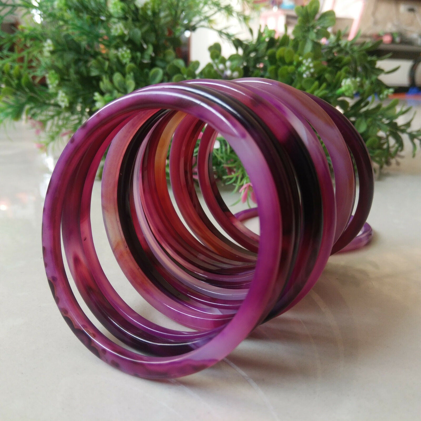 10pcs Fashion 100% Natural Agate Chalcedony Jewelry Bangle Bracelet 54-55mm A+