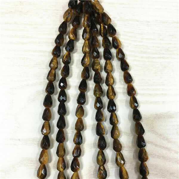 1 Strand/20Pcs 9x7mm Natural Tiger Eye Gem Faceted Teardrop Loose Beads HH428