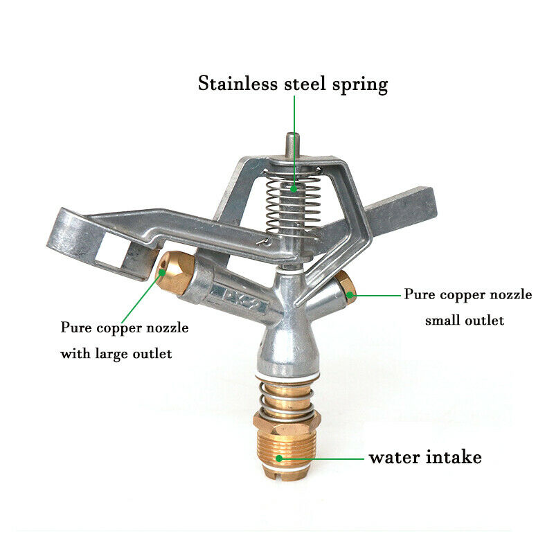 1.26'' Watering Irrigation Spray Gun Sprinkler 360Â° Adjustable Impact Area Alloy