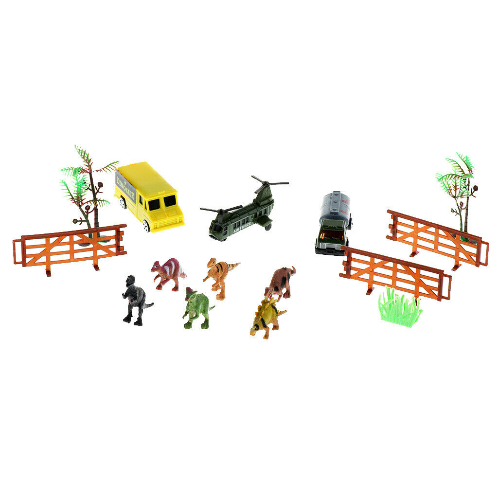 Pack of 16 Dinosaur Truck Carrier with Dinosaur Figures, Cars, Airplane and