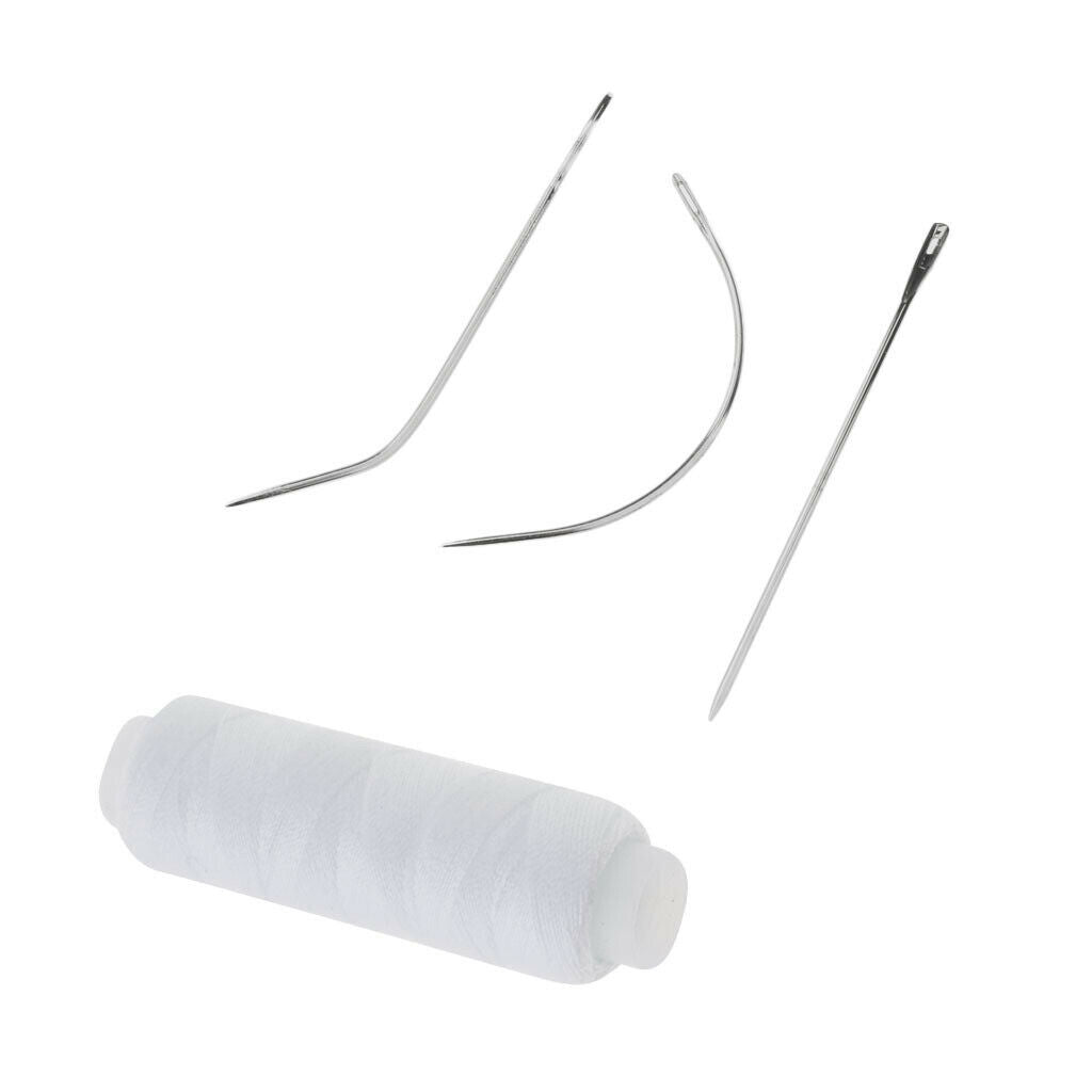 4 Pieces Hair Wigs Weaving Sewing Decor Thread with 12pcs I/C/J Needles Pins