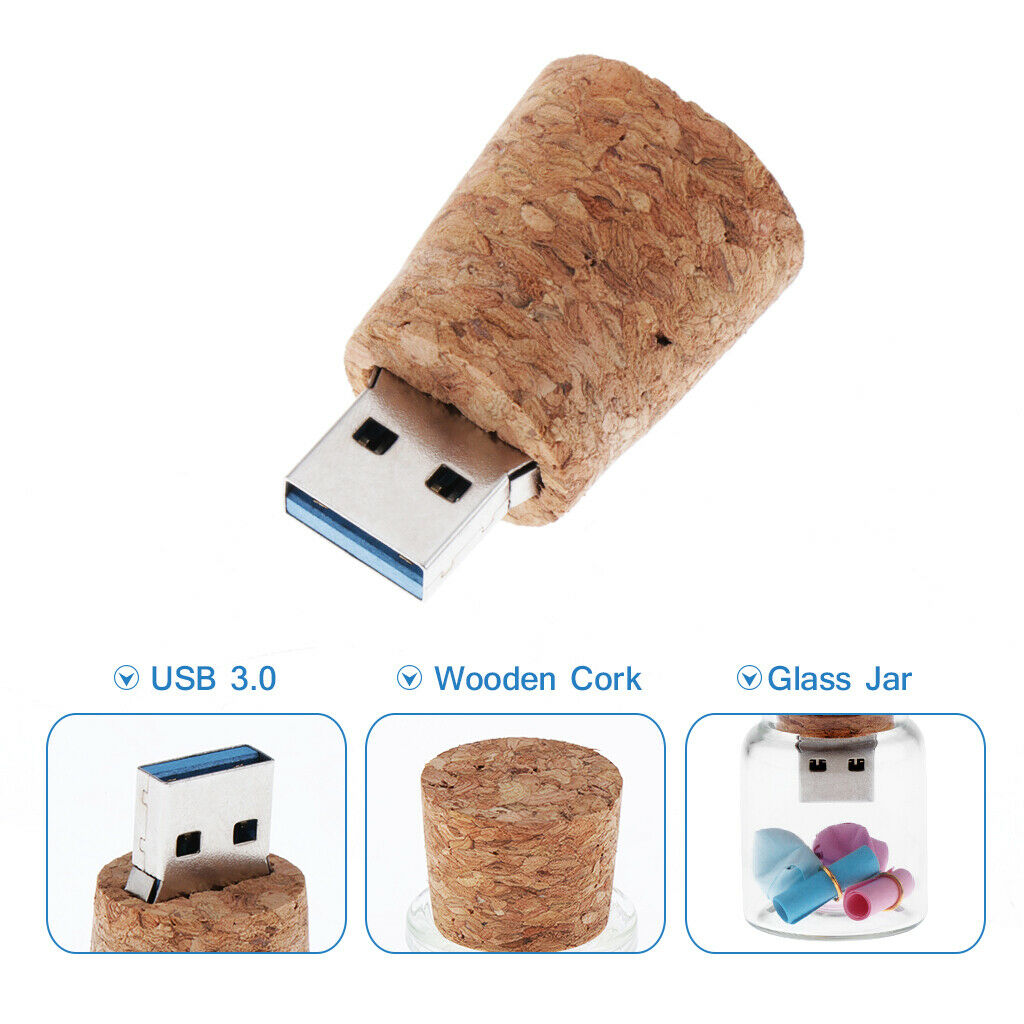 Wooden Cork Glass Bottle U-Disk3.0 32GB Flash Drive Memory Stick Lovely Gift