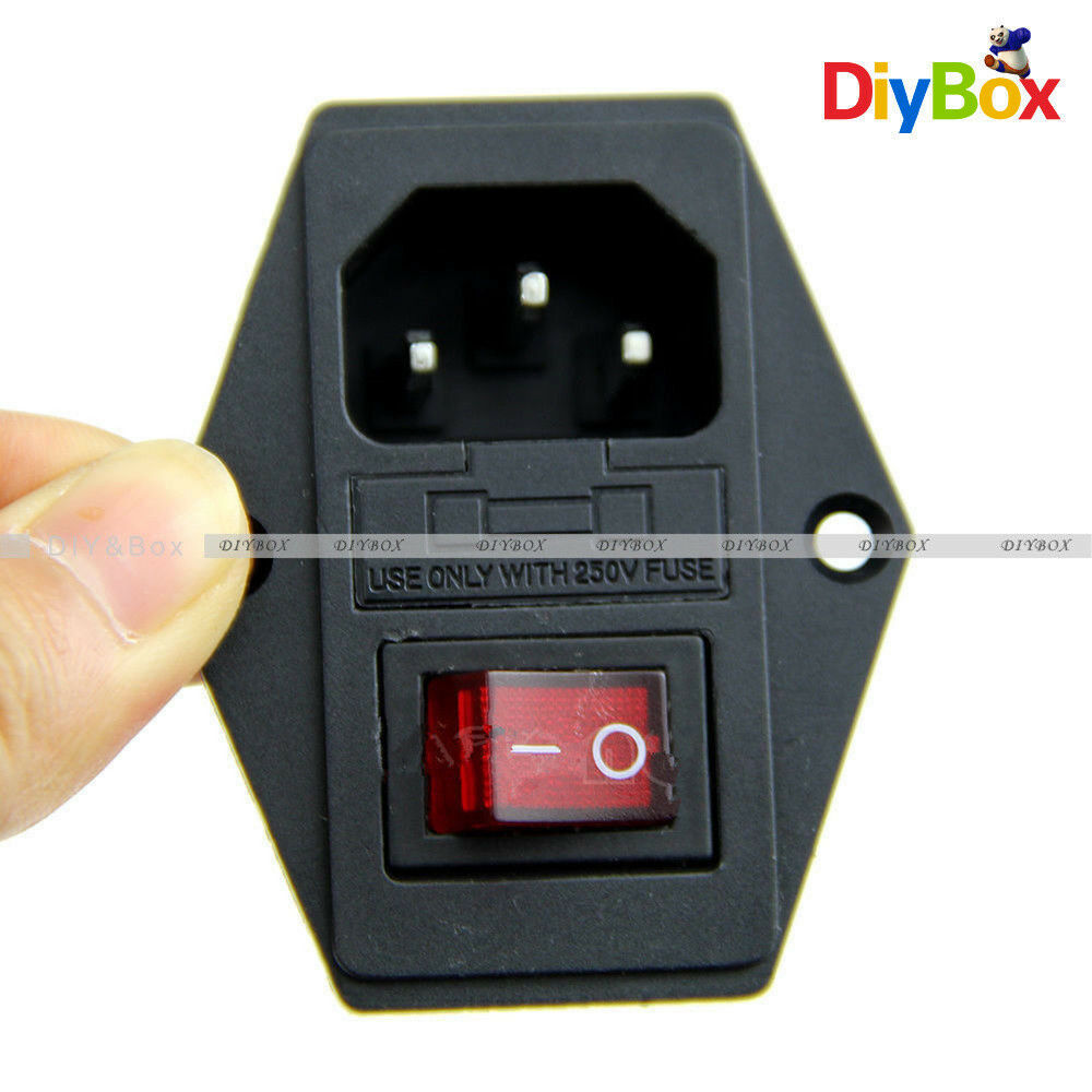 Black Red AC 250V 10A 3 Terminal Power Socket with Fuse Holder NEW