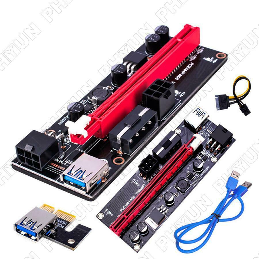 6x USB3.0 Pci-E Riser Ver 009S Express 1X 4X 8X 16X Extender Card 15Pin to 6 Pin