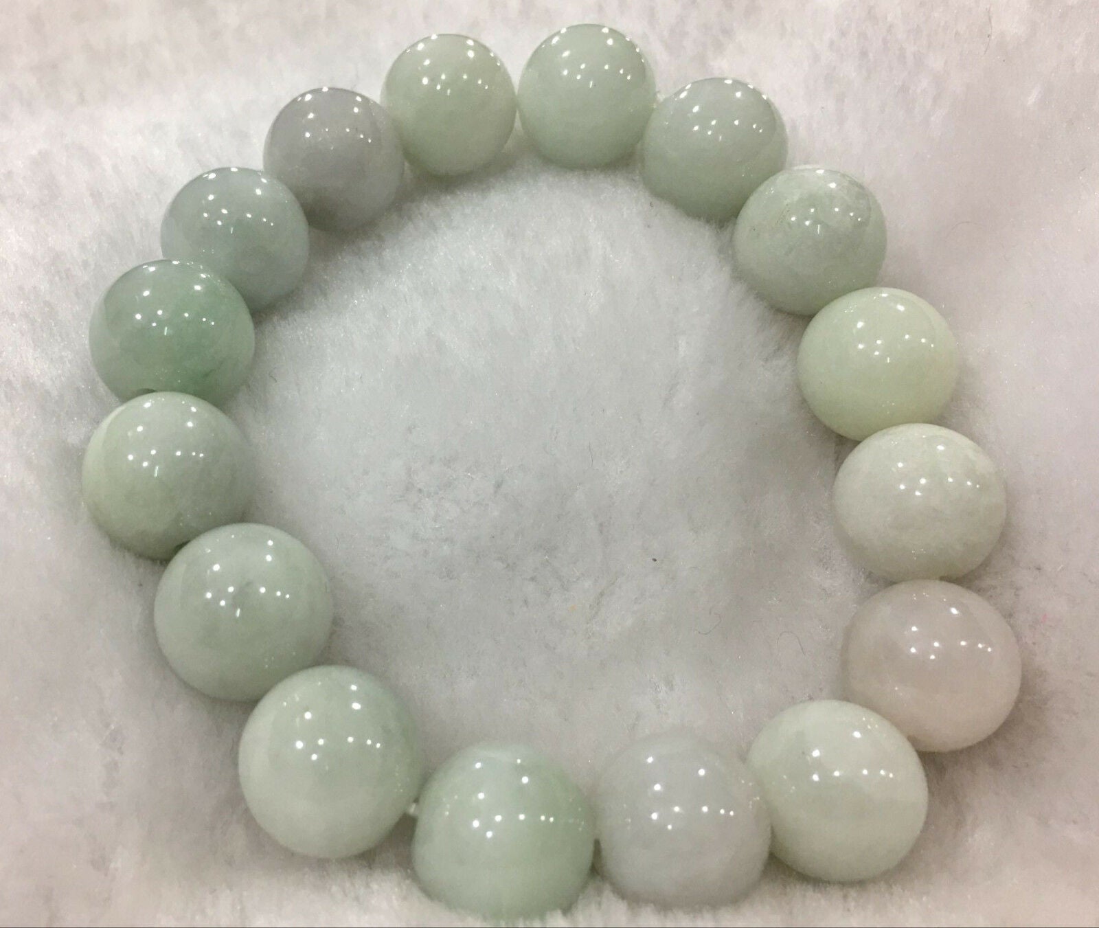 100% Natural 13MM A Light green Emerald Jade Round Gem Bracelet A+++