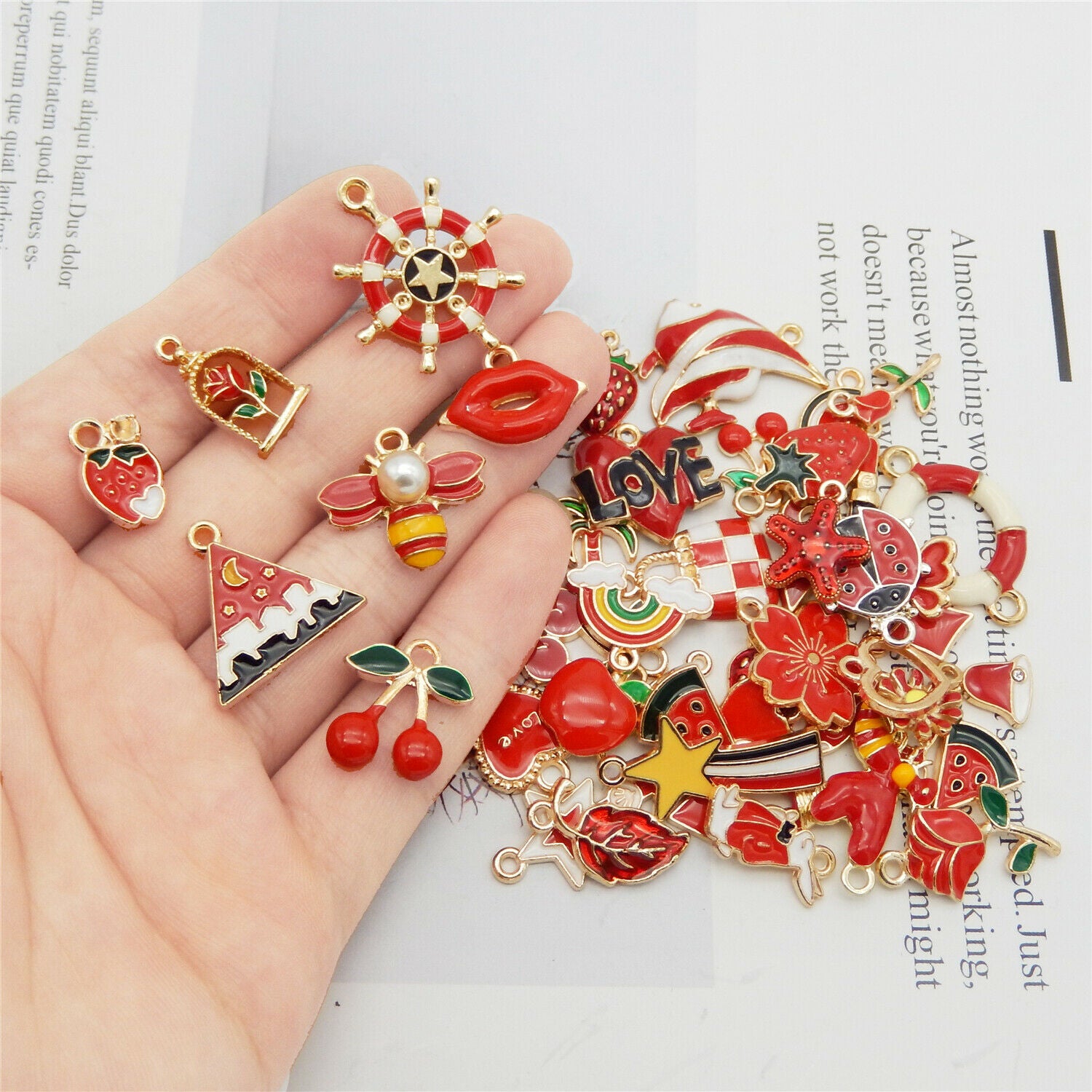 10 Pairs Mix Lot Red Enamel Charms Alloy Pendant Earring Making Findings 1-3cm