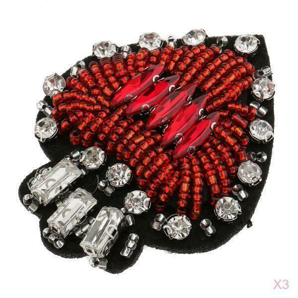 3Pcs Love Heart Beads Rhinestone Applique Patches for Bags Hats Decoration