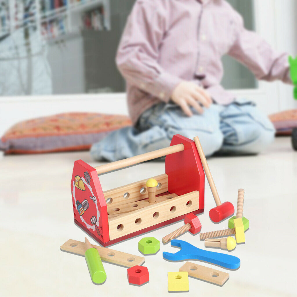 Children Wooden Toolbox Kit Screw Nut Toys Combination Construction Tools