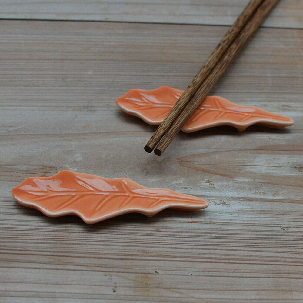 1 Pair Ceramic Leaf Shape Chopstick Holder Spoon Fork Rest Rack Dining Tableware