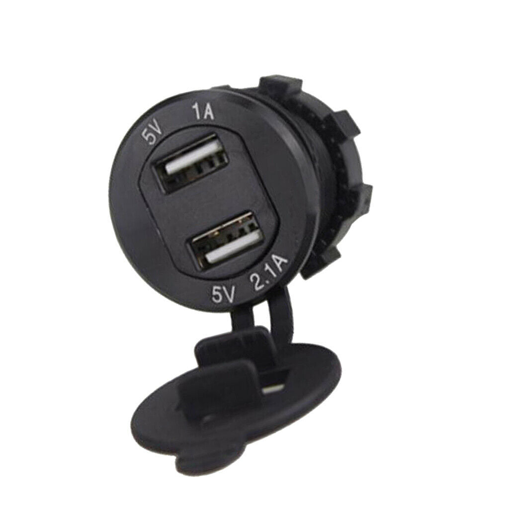 Car Motorcycle 5V 2.1A+1A Dual USB Power Chargers w/ Red LED Voltmeter Black