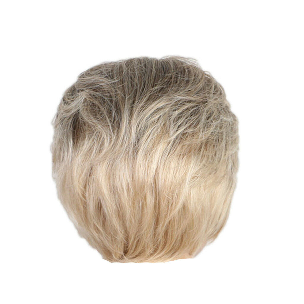 Human Hair Womens Side Part Wigs Costume Party Natural Pixie Cut Wig Mixed