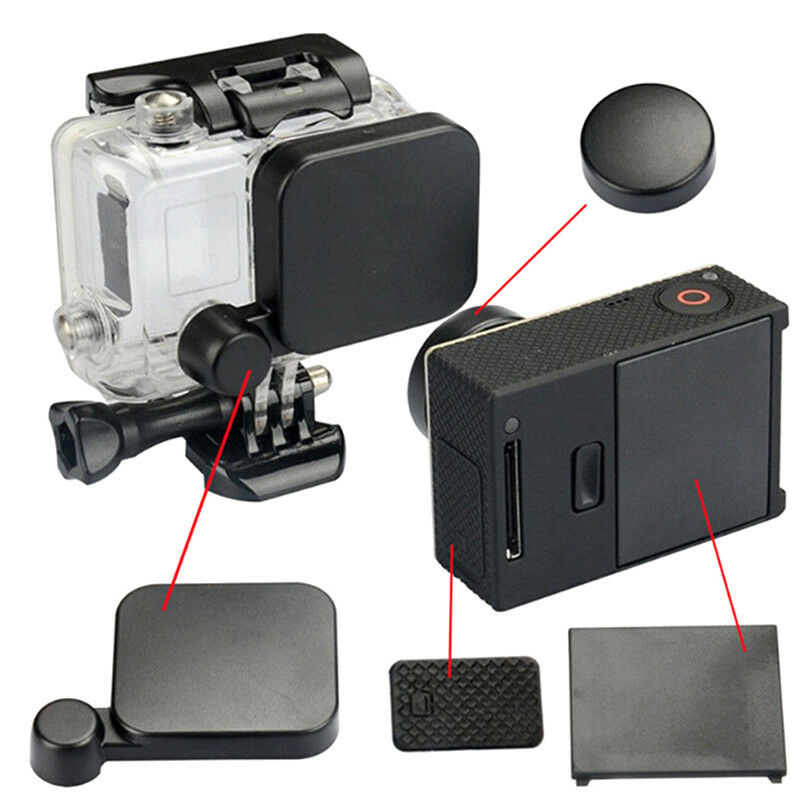 Black lens cap+battery back door+side door cover for go pro hero 3+/4 cam.l8