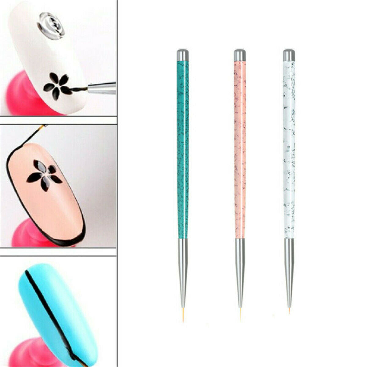 3x Waterproof Nail Art Pen Dotting Paint Drawing UV Gel Liner Polish Brush Tool