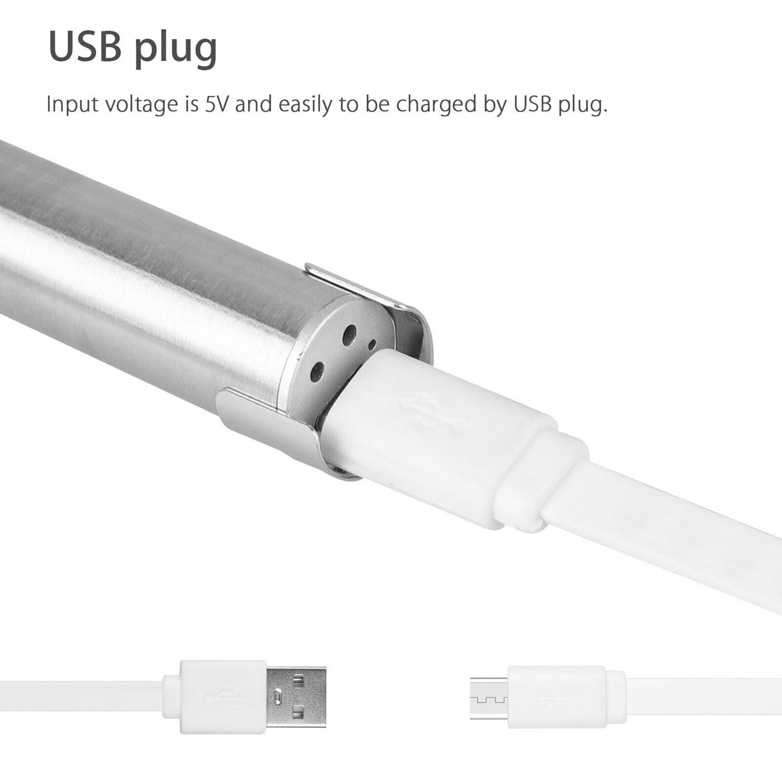 Pocket Flashlight Stainless Steel LED Torch Light Mini Pen USB Rechargeable